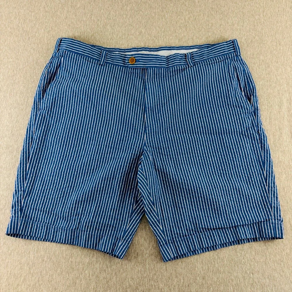Brooks Brothers Shorts Mens 40 Blue White Striped Seersucker Cotton Preppy Golf